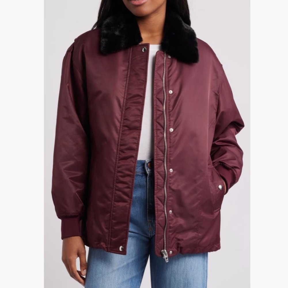 BLANKNYC Faux Fur Collar Jacket Burgundy SZ L